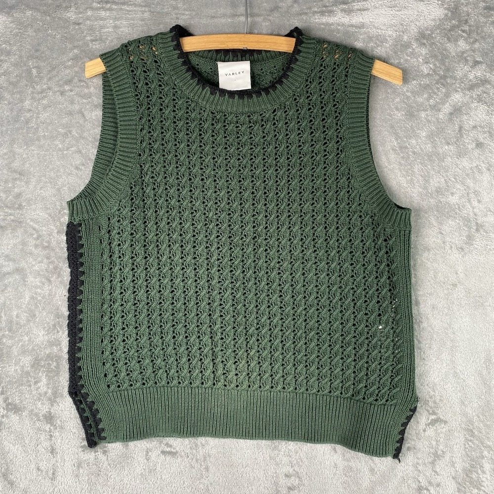 VARLEY Delaney Knit Vest Womens Sz XS Green Sweater Cropped Sleeveless Side Slit